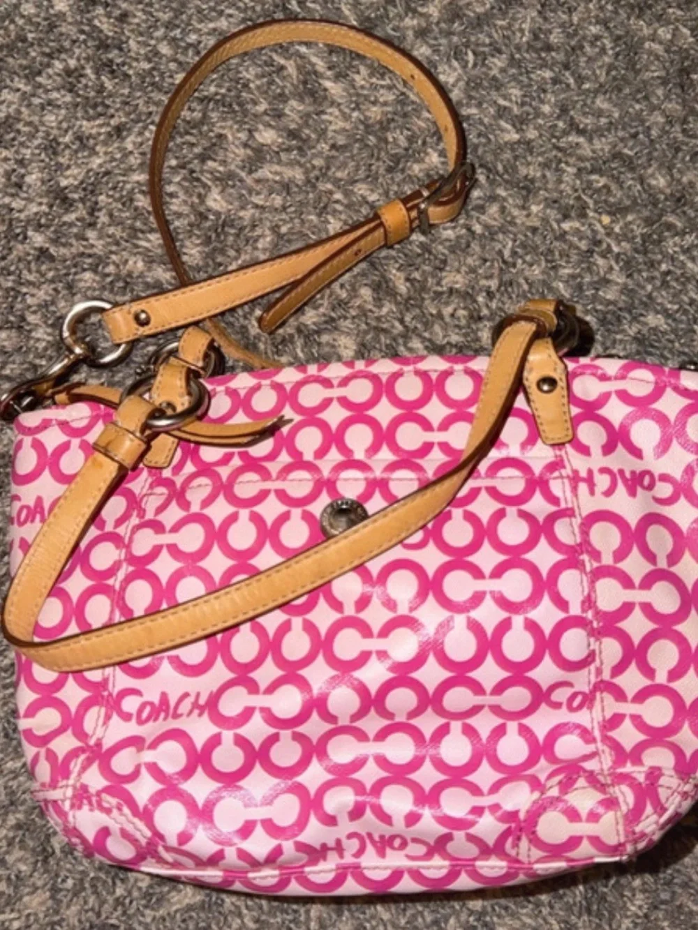 Coach Leah 13141 Pink Optic Art Coated Canvas Turnlock Shoulder Bag Y2K